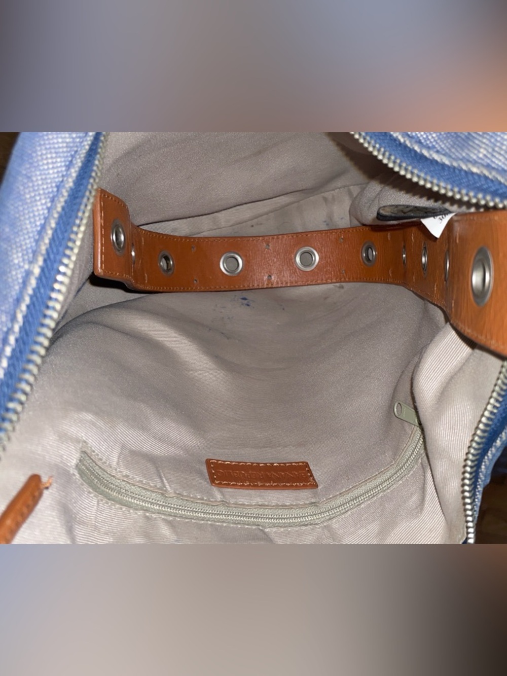 Banana Republic // Blue Canvas Shoulder Bag Crossbody Tan Leather Strap and Trim - Picture 15 of 15